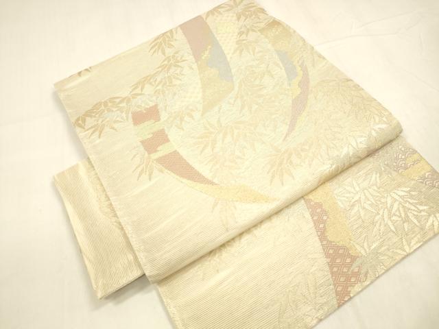 平和屋着物＊夏物 つけ帯 短冊笹の葉文 金銀糸 正絹 逸品 DABA0518cm