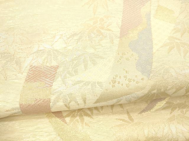 平和屋着物＊夏物 つけ帯 短冊笹の葉文 金銀糸 正絹 逸品 DABA0518cm