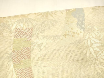 平和屋着物＊夏物 つけ帯 短冊笹の葉文 金銀糸 正絹 逸品 DABA0518cm