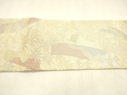平和屋着物＊夏物 つけ帯 短冊笹の葉文 金銀糸 正絹 逸品 DABA0518cm