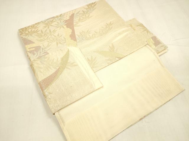 平和屋着物＊夏物 つけ帯 短冊笹の葉文 金銀糸 正絹 逸品 DABA0518cm