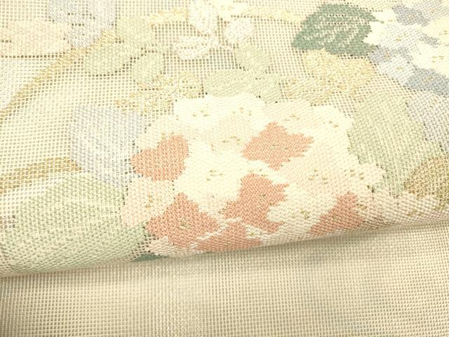 平和屋着物＊夏物　つけ帯　紫陽花草葉文　金銀糸　正絹　逸品　DABA0520cm 平和屋着物＊夏物 つけ帯 紫陽花草葉文 金銀糸 正絹 逸品 DABA0520cm