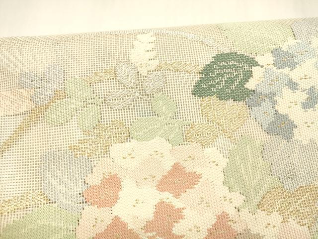 平和屋着物＊夏物 つけ帯 紫陽花草葉文 金銀糸 正絹 逸品 DABA0520cm