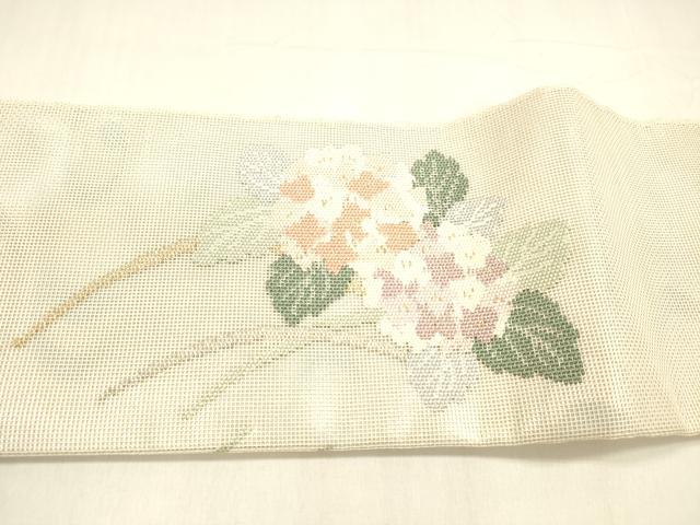 平和屋着物＊夏物　つけ帯　紫陽花草葉文　金銀糸　正絹　逸品　DABA0520cm 平和屋着物＊夏物 つけ帯 紫陽花草葉文 金銀糸 正絹 逸品 DABA0520cm
