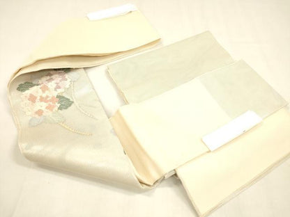平和屋着物＊夏物 つけ帯 紫陽花草葉文 金銀糸 正絹 逸品 DABA0520cm