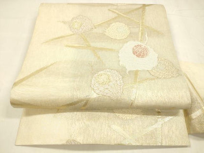 平和屋着物＊夏物 九寸名古屋帯 舞葉文 金銀糸 正絹 逸品 DABA0523cm