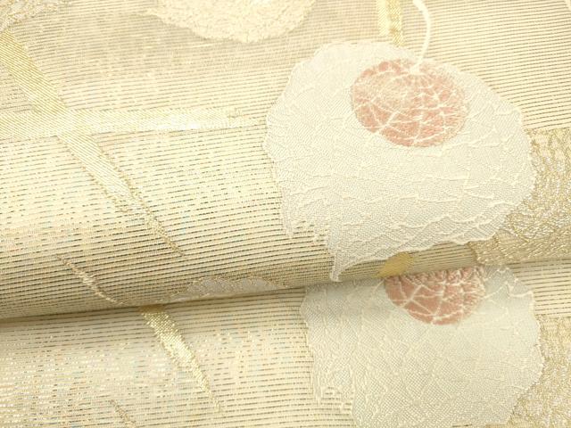 平和屋着物＊夏物 九寸名古屋帯 舞葉文 金銀糸 正絹 逸品 DABA0523cm
