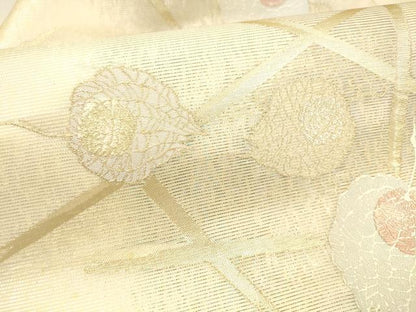 平和屋着物＊夏物 九寸名古屋帯 舞葉文 金銀糸 正絹 逸品 DABA0523cm