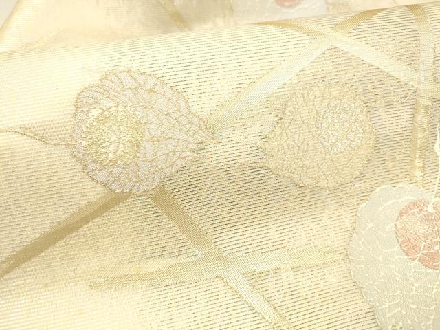 平和屋着物＊夏物 九寸名古屋帯 舞葉文 金銀糸 正絹 逸品 DABA0523cm