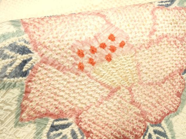 平和屋着物●名門 藤娘きぬたや・総絞り 九寸名古屋帯 草花文 正絹 逸品 DABA0527cm