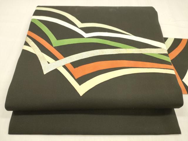 平和屋着物●塩瀬　九寸名古屋帯　抽象文様　黒地　金彩　正絹　逸品　DABA0536cm 平和屋着物○塩瀬 九寸名古屋帯 抽象文様 黒地 金彩 正絹 逸品 DABA0536cm