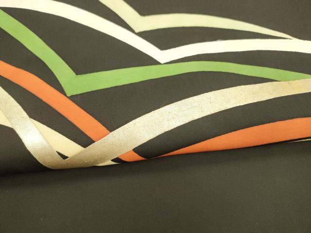 平和屋着物●塩瀬 九寸名古屋帯 抽象文様 黒地 金彩 正絹 逸品 DABA0536cm