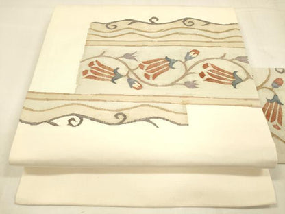 平和屋着物●九寸名古屋帯 洋花唐草文 正絹 逸品 DABA0555cm