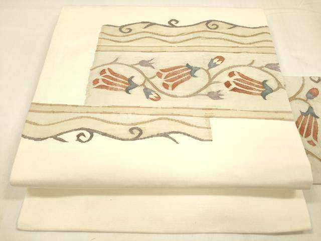 平和屋着物●九寸名古屋帯 洋花唐草文 正絹 逸品 DABA0555cm