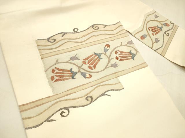 平和屋着物●九寸名古屋帯 洋花唐草文 正絹 逸品 DABA0555cm