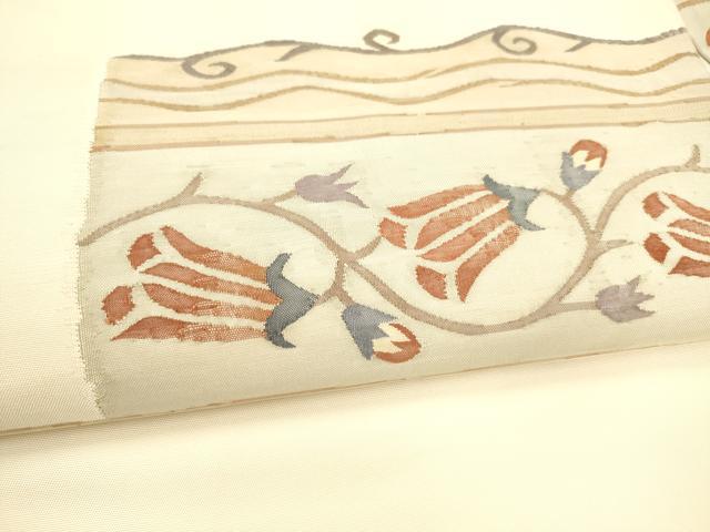 平和屋着物●九寸名古屋帯 洋花唐草文 正絹 逸品 DABA0555cm