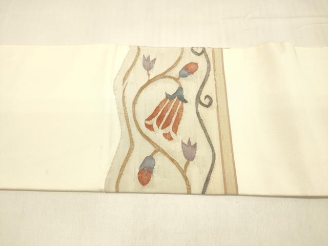 平和屋着物●九寸名古屋帯 洋花唐草文 正絹 逸品 DABA0555cm