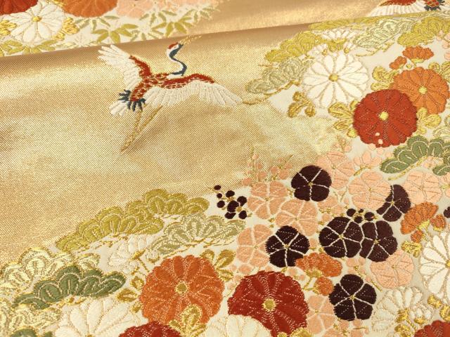 平和屋着物○西陣 河合美術織物謹製 六通柄袋帯 唐織 飛鶴