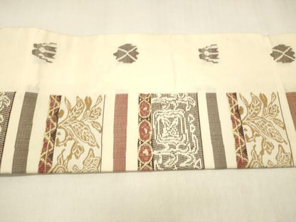 平和屋着物●九寸名古屋帯　横段群鳥草葉文　正絹　逸品　DABA0574cm