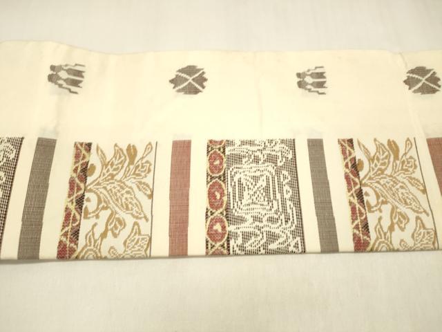 平和屋着物●九寸名古屋帯　横段群鳥草葉文　正絹　逸品　DABA0574cm