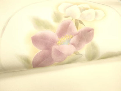 平和屋着物●塩瀬　九寸名古屋帯　枝花文　銀糸　正絹　逸品　DABA0575cm