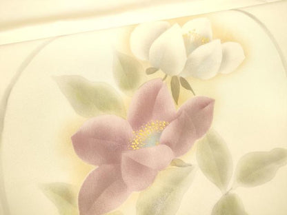平和屋着物●塩瀬　九寸名古屋帯　枝花文　銀糸　正絹　逸品　DABA0575cm