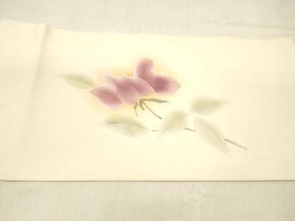 平和屋着物●塩瀬　九寸名古屋帯　枝花文　銀糸　正絹　逸品　DABA0575cm
