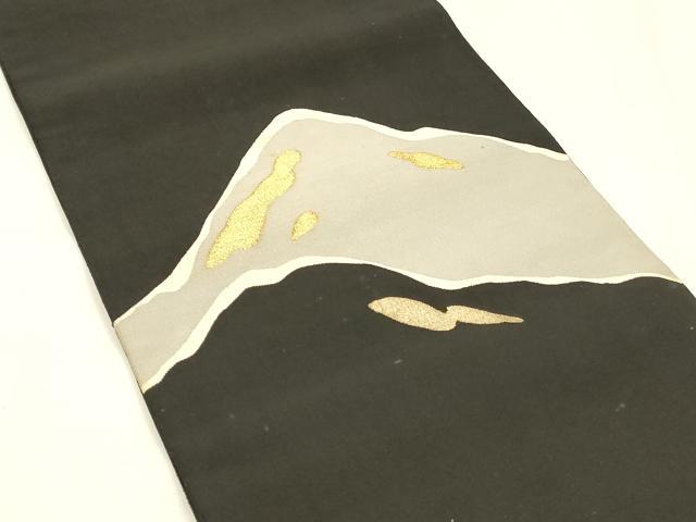 平和屋着物●爪掻き本綴れ　八寸名古屋帯　遠山文　黒地　金糸　正絹　逸品　DABA0577cm