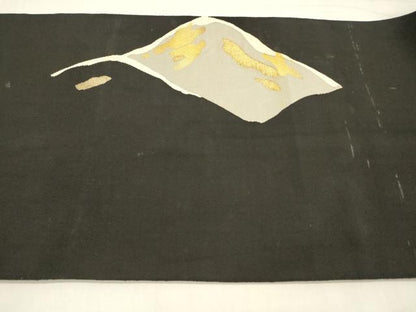 平和屋着物●爪掻き本綴れ　八寸名古屋帯　遠山文　黒地　金糸　正絹　逸品　DABA0577cm