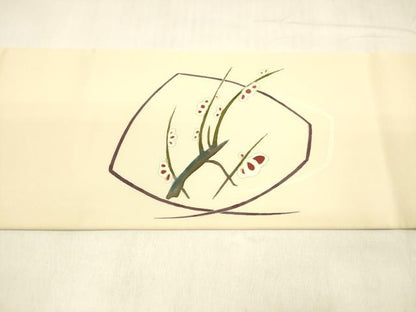 平和屋着物●塩瀬　九寸名古屋帯　刺繍　枝花文　金彩　正絹　逸品　DABA0579cm