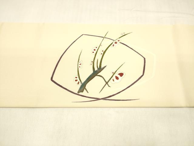 平和屋着物●塩瀬　九寸名古屋帯　刺繍　枝花文　金彩　正絹　逸品　DABA0579cm