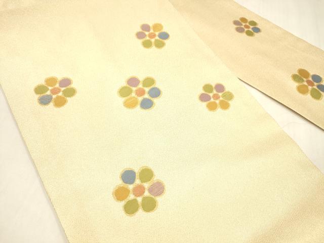 平和屋着物●九寸名古屋帯　舞花文　金糸　ゑり善扱い　正絹　逸品　DABA0583cm 平和屋着物○九寸名古屋帯 舞花文 金糸 ゑり善扱い 正絹 逸品