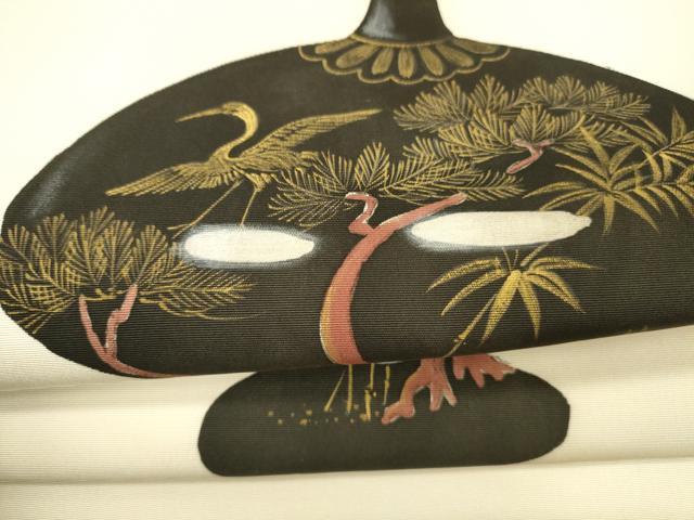 平和屋着物●塩瀬　つけ帯　器物飛鶴松文　金彩　正絹　逸品　DABA0591cm