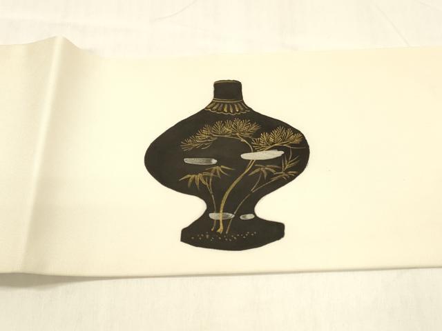 平和屋着物●塩瀬　つけ帯　器物飛鶴松文　金彩　正絹　逸品　DABA0591cm