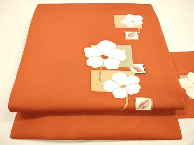 平和屋着物●塩瀬　九寸名古屋帯　駒刺繍　舞花文　金彩　正絹　逸品　DABA0595cm