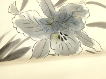 平和屋着物●塩瀬　九寸名古屋帯　作家物　手描き　草花文　正絹　逸品　DABA0601cm