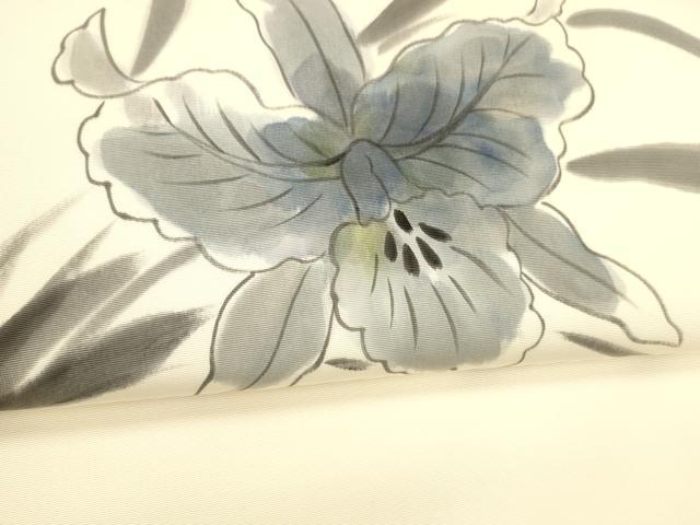 平和屋着物●塩瀬　九寸名古屋帯　作家物　手描き　草花文　正絹　逸品　DABA0601cm