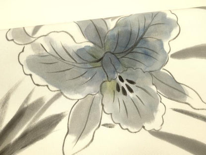 平和屋着物●塩瀬　九寸名古屋帯　作家物　手描き　草花文　正絹　逸品　DABA0601cm