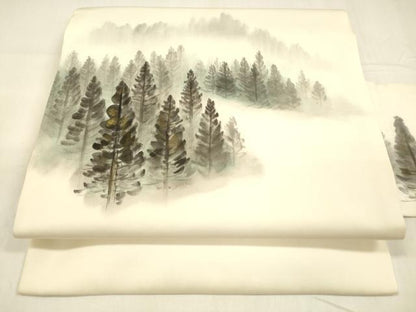 平和屋着物●塩瀬　九寸名古屋帯　手描き　樹林文　金彩　正絹　逸品　DABA0604cm