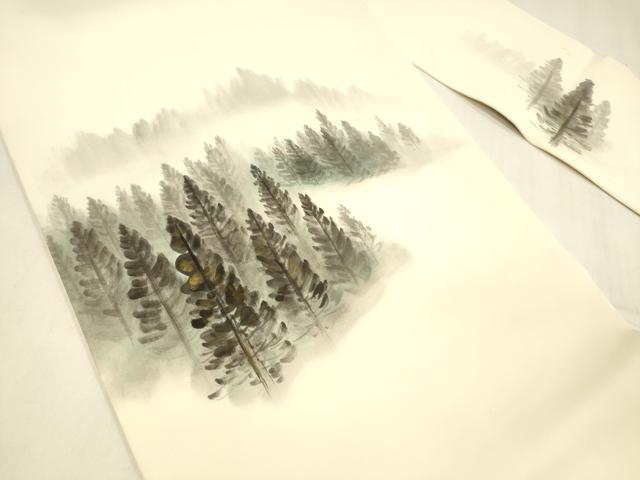 平和屋着物●塩瀬　九寸名古屋帯　手描き　樹林文　金彩　正絹　逸品　DABA0604cm