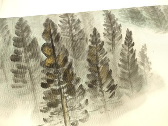 平和屋着物●塩瀬　九寸名古屋帯　手描き　樹林文　金彩　正絹　逸品　DABA0604cm