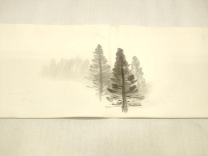 平和屋着物●塩瀬　九寸名古屋帯　手描き　樹林文　金彩　正絹　逸品　DABA0604cm