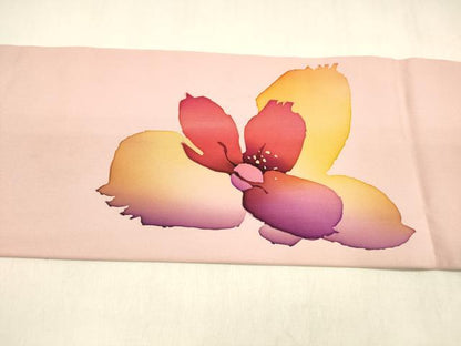 平和屋着物●塩瀬　九寸名古屋帯　ろうけつ染め　作家物　枝花文　正絹　逸品　DABA0607cm