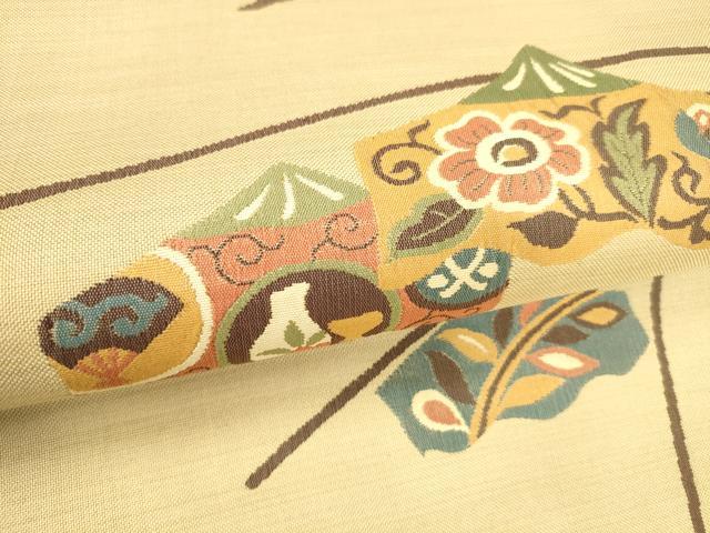 平和屋着物●九寸名古屋帯 飛鳥草花文 ぜんまい 正絹 逸品 DABA0608cm