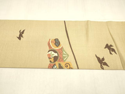 平和屋着物●九寸名古屋帯 飛鳥草花文 ぜんまい 正絹 逸品 DABA0608cm