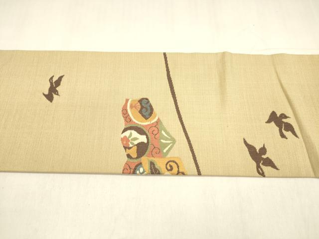 平和屋着物●九寸名古屋帯 飛鳥草花文 ぜんまい 正絹 逸品 DABA0608cm