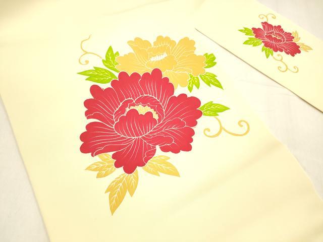 平和屋着物●塩瀬　九寸名古屋帯　牡丹唐草文　金彩　正絹　逸品　DABA0611cm