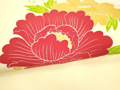 平和屋着物●塩瀬　九寸名古屋帯　牡丹唐草文　金彩　正絹　逸品　DABA0611cm