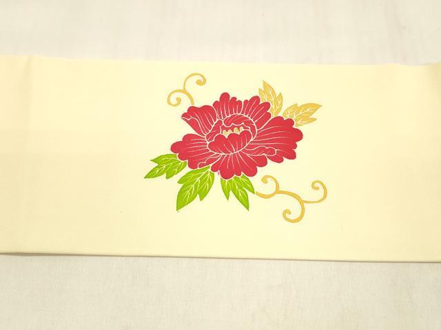 平和屋着物●塩瀬　九寸名古屋帯　牡丹唐草文　金彩　正絹　逸品　DABA0611cm