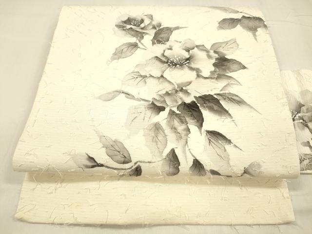 平和屋着物●九寸名古屋帯　髭紬　作家物　手描き　枝花文　正絹　逸品　DABA0614cm